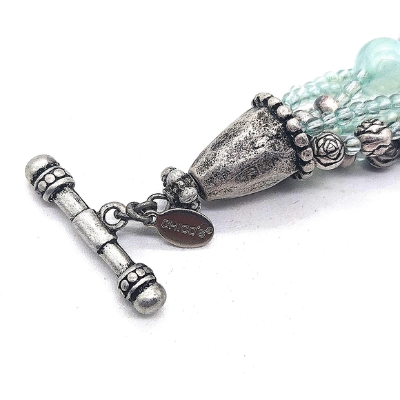 CHICO'S Cool Waters Antiqued Matte Silver Toggle Genuine Stone Bracelet - Picture 3 of 3